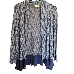 Dept222‎ Womens XL Blue Pattern Lightweight Flowy Open Front Cardigan Sweater